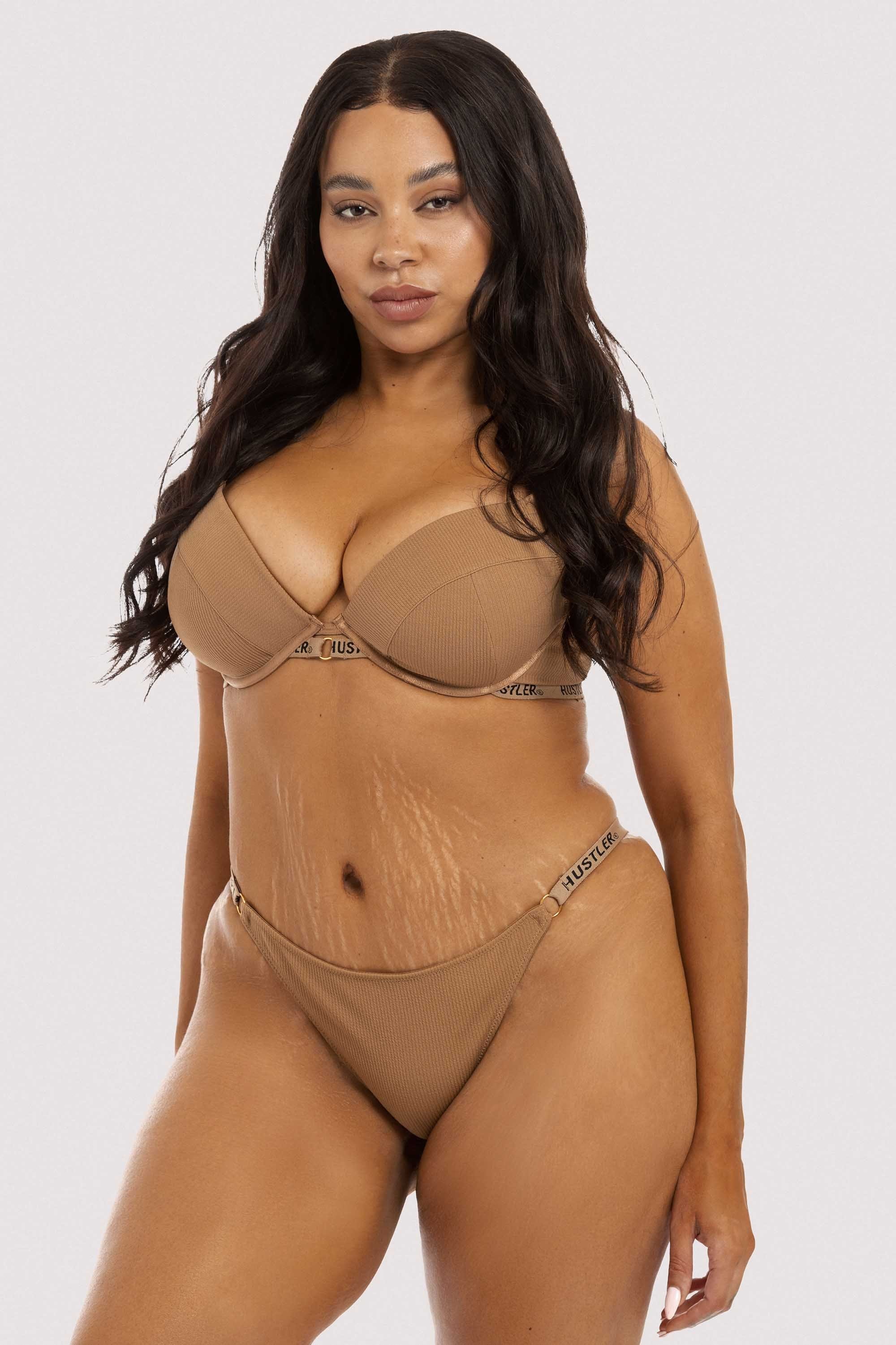 Hustler Branded Ribbed Bra Caramel - Image 6