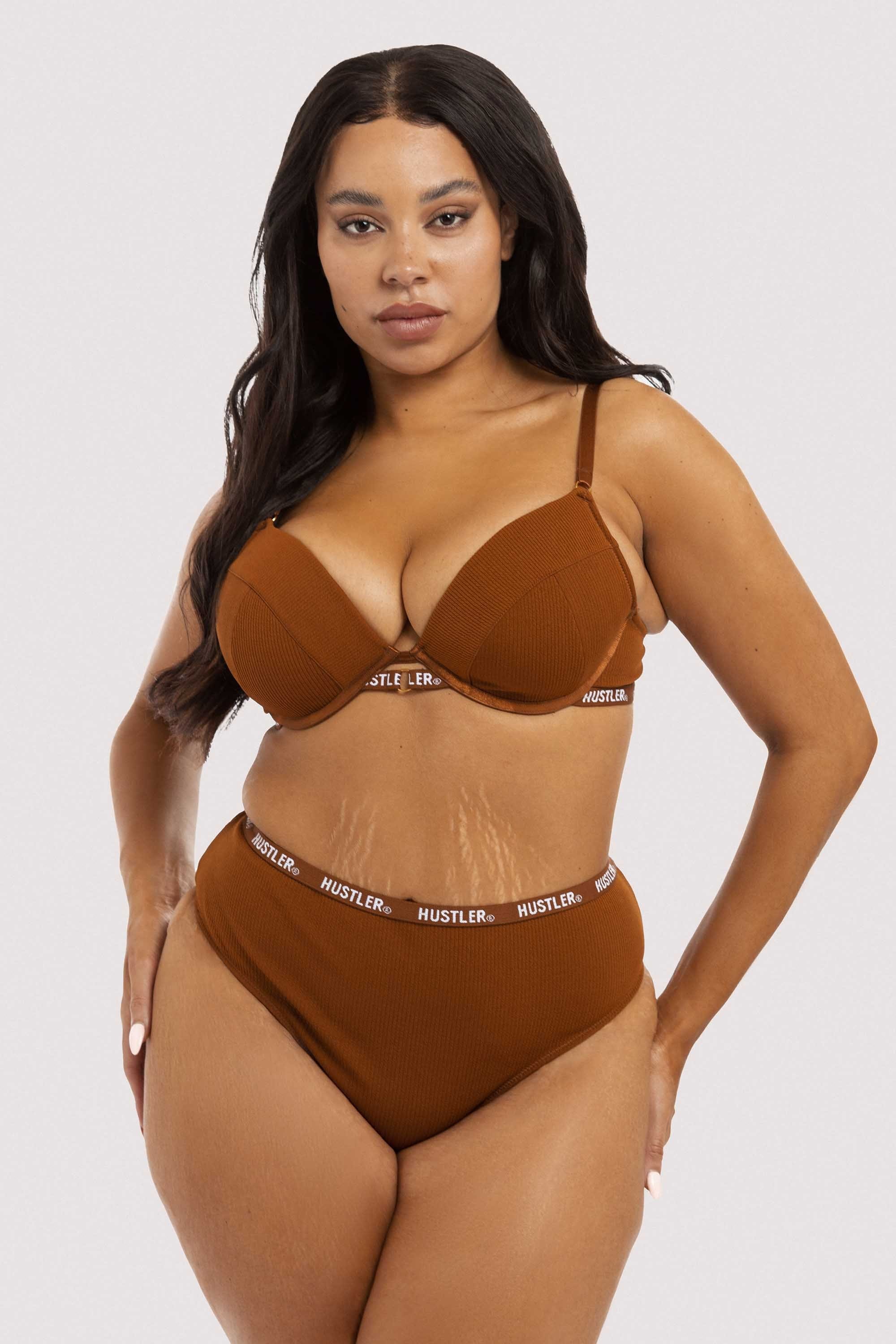 Hustler Branded Ribbed Chocolate Bra - Image 5